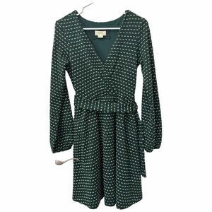 Maeve Anthropologie Malta Green Knit Belted Long Sleeve V-Neck Dress X-Small